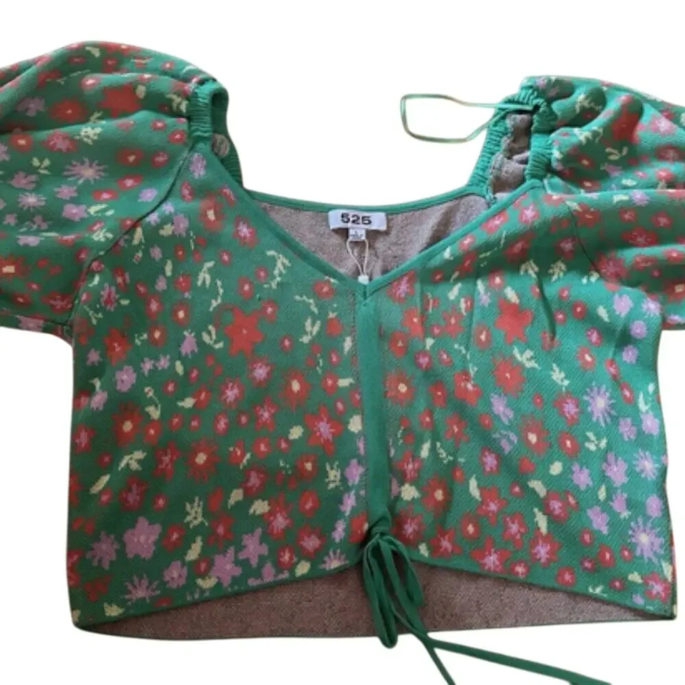 525 America Garden Floral Puff Sleeve Sweater NWT Size XL